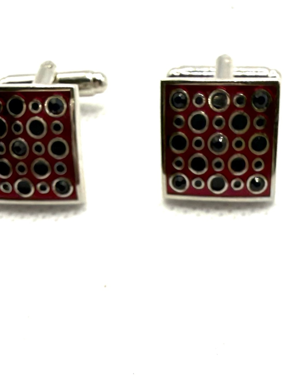 Men's Red Square Cufflinks with Black Dot Pattern